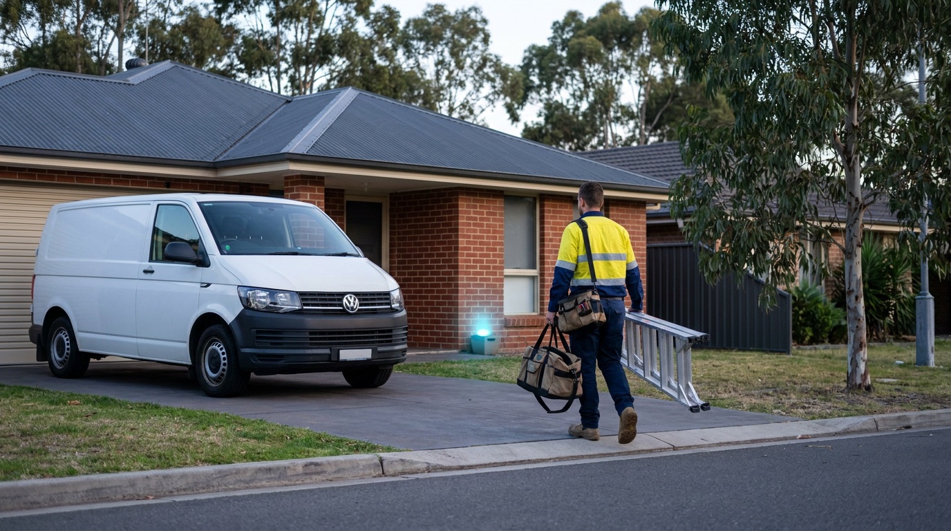 A Birch Tech work van and technician arriving at an Australian home